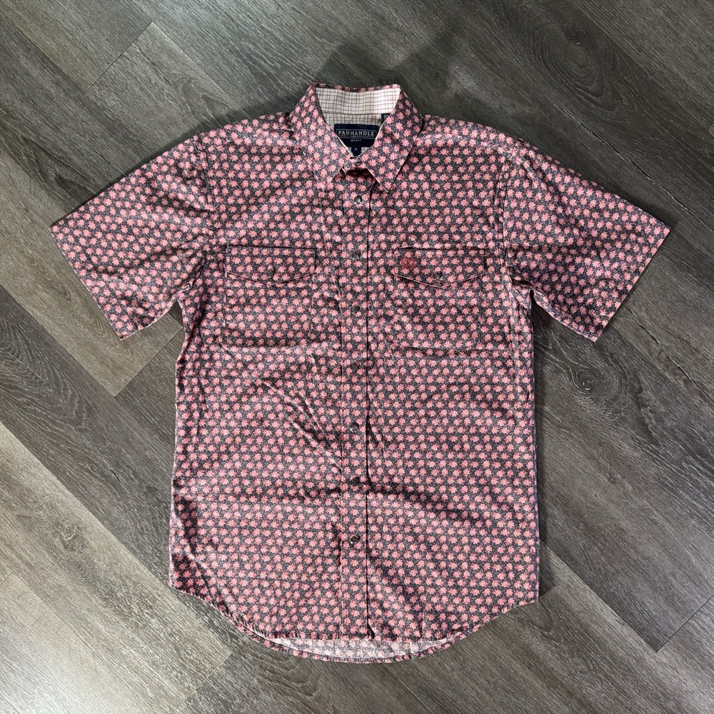 Panhandle Short-Sleeve Red Geometric Button-Down Shirt SZ M